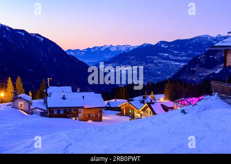 Österreich, Montafon, Garfrescha, Blick auf Schruns. Stockfoto