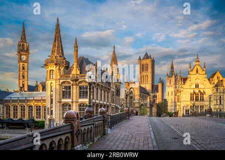 Panoramablick auf die Altstadt von Gent, Belgien Stockfoto