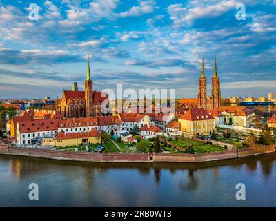 Blick auf die Altstadt und Ostrow Tumski in Breslau, Polen Stockfoto
