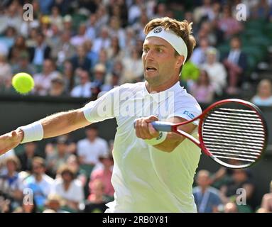 London, Gbr. 06. Juli 2023. London Wimbledon Championships Day 4 05//07/2023 Liam Broady (GBR) gewinnt die zweite Runde des Spiels: Roger Parker/Alamy Live News Stockfoto