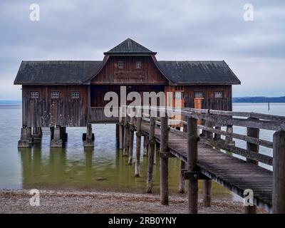 Bootshaus in Stegen am Ammersee. Stockfoto