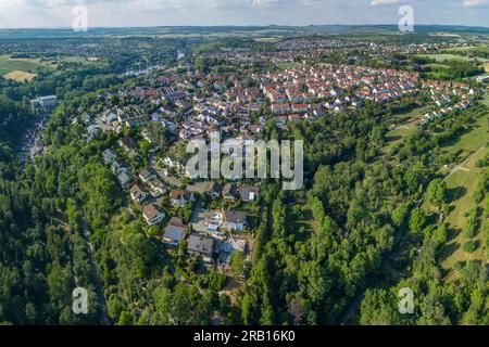 Marbach am Neckar, abendliche Luftaufnahme Richtung Marbach Süd Stockfoto