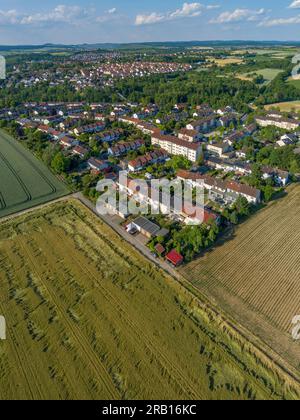 Marbach am Neckar, abendlicher Blick aus der Vogelperspektive auf die nördlichen Stadtteile Hörnle, das Stadtzentrum und den fernen Murr Stockfoto