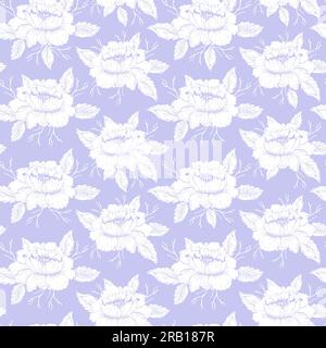 Chines Pfingstrosen Blütenmuster für Textilien. Handgezeichneter, mit Tinte gezeichneter Blumenhintergrund Stock Vektor