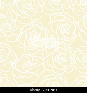 Pastellgelbes, nahtloses Muster mit Rosenblumenkopf Stock Vektor