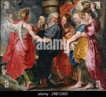 The Flight of Lot and his Family from Sodom von Jacob Jordaens Stockfoto