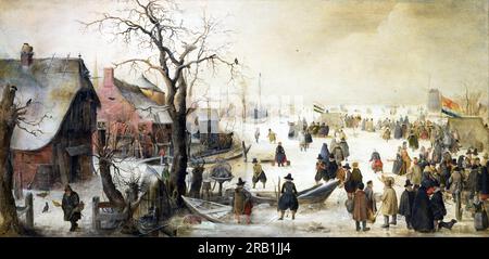 Winterszene auf einem Kanal (1615) Gemälde von Hendrick Avercamp Stockfoto