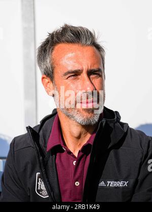 Gladsaxe Stadium, Kopenhagen, Dänemark. 05. Juli 2023. Jorge Vilda (Spanien) sieht sich im Gladsaxe Stadium in Kopenhagen, Dänemark, bei einem UEFA Women Friendly Game, Dänemark gegen Spanien, an. Kim Price/CSM/Alamy Live News Stockfoto