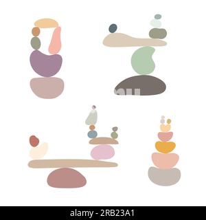 Zen Stone cairns in einfacher abstrakter Doodle-Style-Vektordarstellung, Relax, Meditation Yoga-Konzept, Bo-Farbstein-Pyramide für Banner, Stock Vektor