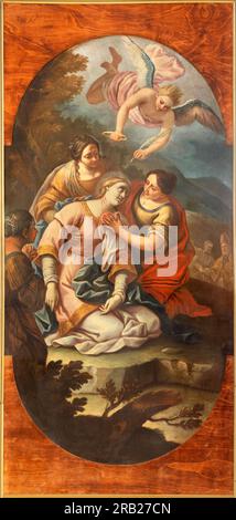 NEAPEL, ITALIEN - 24. APRIL 2023: Das Gemälde des Märtyrertums von St. Cecilia in der Kirche Chiesa di Santa Maria di Montesanto von Joseph Castellano Stockfoto