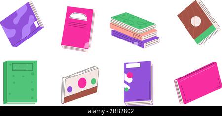 Bücher im Doodle-Stil. Online-Bibliotheksset. Bücherstapel, Notizbücher im handgezeichneten Stil. Fernunterricht Vektortäuschung. Lesen Sie mehr Bücher. Stock Vektor