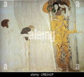 Der Beethoven Frieze: Die Sehnsucht nach Glück. Linke Mauer 1902 bei Gustav Klimt Stockfoto