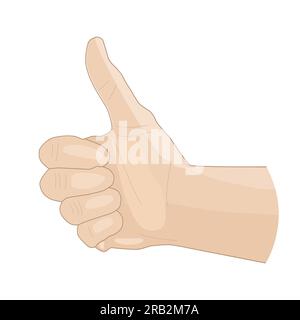 Daumen-hoch-Handbewegung isoliert auf weißem Hintergrund. Hand Daumen nach oben – Zeichen für „Gefällt mir“, „glücklich“, „Zustimmungssignal“ oder „Gefällt mir“. Darstellung des Rohteilvektors Stock Vektor