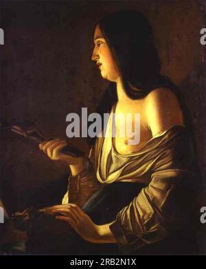 Buße für Magdalena, auch Magdalene genannt in A Flackering Light 1637 von Georges de la Tour Stockfoto