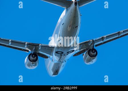 Scharfe Nahaufnahme von Düsenflugzeugen, Flugzeugen, Victoria, Vancouver Island, BC, Kanada Stockfoto