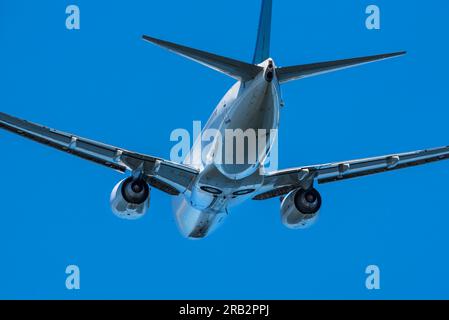 Scharfe Nahaufnahme von Düsenflugzeugen, Flugzeugen, Victoria, Vancouver Island, BC, Kanada Stockfoto