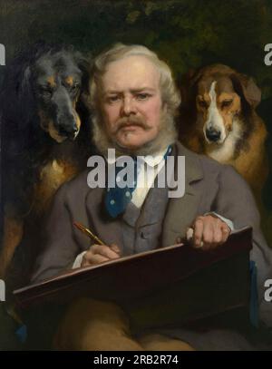Selbstporträt des Künstlers mit zwei Hunden von Edwin Henry Landseer Stockfoto