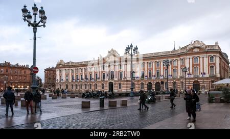 Architektonische Details der Capitole de Toulouse (Hauptstadt von Toulouse), dem Herzen der Stadtverwaltung und dem Rathaus dieser Stadt Stockfoto