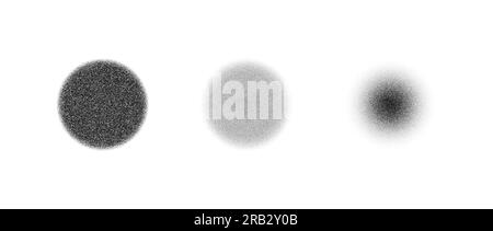 Kreissatz mit versteifter Textur. Schwarze gepunktete runde Elementsammlung. Verblassende Rauschen, Körnung, Arbeitsformen. Bilderpaket mit Effekt „Halbtöne und Schatten verschwinden“. Vektorpaket Stock Vektor