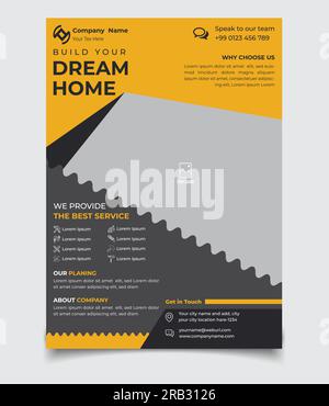 Vektorvorlage für Flyer „Haus“, „Gebäude“ oder „Bau“. Deckblatt für Baubroschüre, Postervorlage. Stock Vektor
