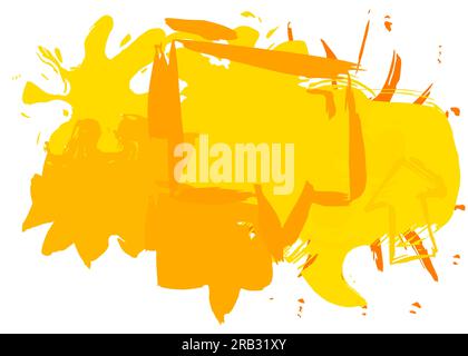 Abstraktes gelbes Sprechblasensymbol, Graffiti isoliert auf weißem Hintergrund, mit Pinsel gemalt. Diskussionshintergrund für urbane Malerei, in Stock Vektor