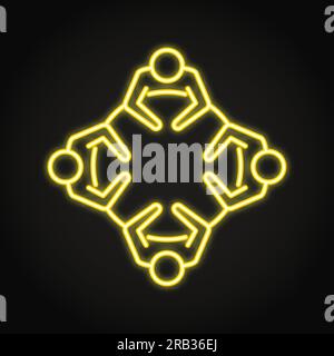 Runder Tisch, Geschäftstreffen, Neonsymbol. Konferenz, soziales Netzwerk, Symbol für Teambildung. Vektordarstellung. Stock Vektor