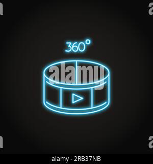 360°-Video-Symbol im Neon-Stil. Symbol für moderne Panoramaansicht. Vektordarstellung. Stock Vektor