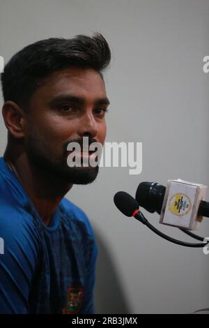 Litton das, nimmt an der Pressekonferenz vor dem Spiel Teil, als Kapitän für die ODI-Serie Bangladesch - Afghanistan, vor dem zweiten ODI-Spiel bei Zahur Ahmed Cho Stockfoto