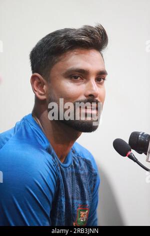 Litton das, nimmt an der Pressekonferenz vor dem Spiel Teil, als Kapitän für die ODI-Serie Bangladesch - Afghanistan, vor dem zweiten ODI-Spiel bei Zahur Ahmed Cho Stockfoto