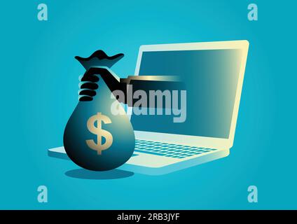 Business-Konzept Illustration einer Hand halten Geldbeutel kommt aus Computer lap top Bildschirm, Online, E-Business-Konzept Stock Vektor