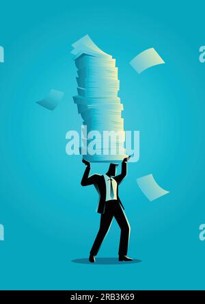 Business-Konzept Illustration eines Geschäftsmannes hält eine Menge von Dokumenten. Stock Vektor