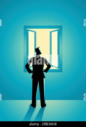 Business-Konzept Illustration von Geschäftsmann Blick durch Fenster Stock Vektor