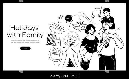 Urlaub mit der Familie - Banner im modernen Liniendesign Stock Vektor