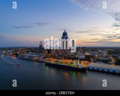 Mobile, Skyline von Alabama bei Sonnenuntergang Stockfoto