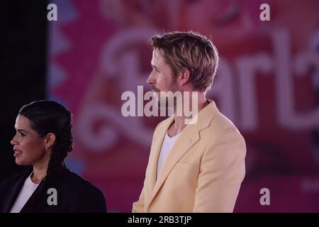 6. Juli 2023, Mexiko-Stadt, Mexiko: Schauspieler Ryan Gosling besucht den rosa Teppich für Barbie im Toreo Parque Central. Am 6. Juli 2023 in Mexico City, Mexiko. (Foto: Carlos Tischler/Eyepix/Sipa USA) Stockfoto