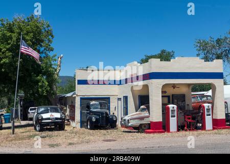 Alte Tankstelle in Kanarraville, Utah Stockfoto