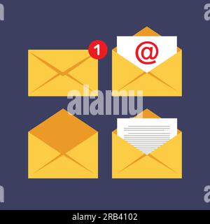E-Mail-Symbol. Konzept der eingehenden E-Mail-Nachricht. Symbol oder SMS-Benachrichtigung auf elektronischen Geräten. Vektordarstellung. Flach Stock Vektor