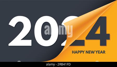 Frohes neues Jahr. Auf 2024 umblättern, Kalender mit gerollter Ecke Grußkarte Banner Vektordarstellung Stock Vektor