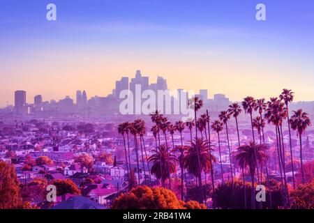 Die Skyline von Los angeles bei Sonnenuntergang Stockfoto