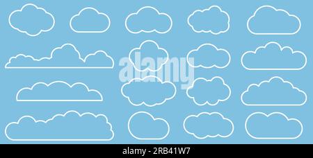 Gruppe von Wolkenliniensymbolen. Wettersymbole. Vektordarstellung auf blauem Hintergrund isoliert Stock Vektor
