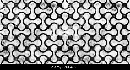Nahtloses MCM Mid-Century-Korbmuster mit modernem geometrischem, abgerundetem Muster in Pillenform. Schwarzer und weißer künstlerischer Acrylhintergrund. Hand Pa Stockfoto