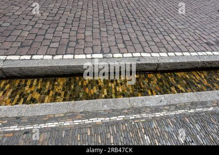 Freiburger Rundlauf (Freiburger Bächle) - künstliche Wasserläufe in den meisten Straßen und Gassen der Altstadt. Baden Wuerttember Stockfoto