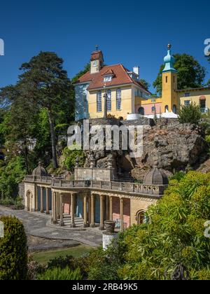 Bristol Colonnade & Villa Winch, Portmeirion, Nordwales, Großbritannien Stockfoto