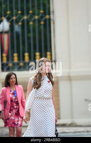 Saragossa, Aragon, Spanien. 7. Juli 2023. Crown Princess Leonor nimmt am 7. Juli 2023 in Saragossa, Spanien, an der Präsentation der königlichen Arbeitslosendienste in der General Military Academy Teil (Kreditbild: © Jack Abuin/ZUMA Press Wire), NUR REDAKTIONELLER GEBRAUCH! Nicht für den kommerziellen GEBRAUCH! Stockfoto