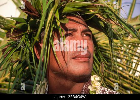 Männlicher Performer, Cookinseln, Südpazifik, Polynesien Stockfoto