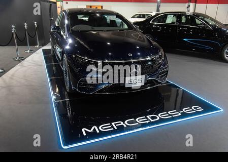 Bangkok, Thailand. 07. Juli 2023. Ein Mercedes-Benz EQS-Auto, das auf der Thailand Fast Auto Show 2023 im Bangkok International Trade and Exhibition Center (BITEC) ausgestellt wurde. Kredit: SOPA Images Limited/Alamy Live News Stockfoto