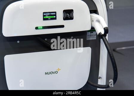 Bangkok, Thailand. 07. Juli 2023. Ein intelligenter EPLVS-Stapel zum Aufladen mobiler Energie, der auf der Thailand Fast Auto Show 2023 im Bangkok International Trade and Exhibition Center (BITEC) gezeigt wurde. Kredit: SOPA Images Limited/Alamy Live News Stockfoto