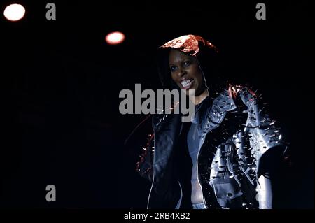 Rom, Italien. 06. Juli 2023. Skin of Skunk Anansie live beim Valmontone Outlet Summer Festival 2023, 6 Juli 2023, Vamontone Outlet, Valmontone, Italien. (Foto: Domenico Cippitelli/NurPhoto) Kredit: NurPhoto SRL/Alamy Live News Stockfoto