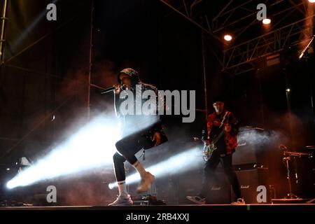 Rom, Italien. 06. Juli 2023. Skin of Skunk Anansie live beim Valmontone Outlet Summer Festival 2023, 6 Juli 2023, Vamontone Outlet, Valmontone, Italien. (Foto: Domenico Cippitelli/NurPhoto) Kredit: NurPhoto SRL/Alamy Live News Stockfoto