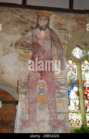 Seltene Wandmalereien vor der Reformation an den Innenwänden der Breage Parish Church, Cornwall, Großbritannien - John Gollop Stockfoto